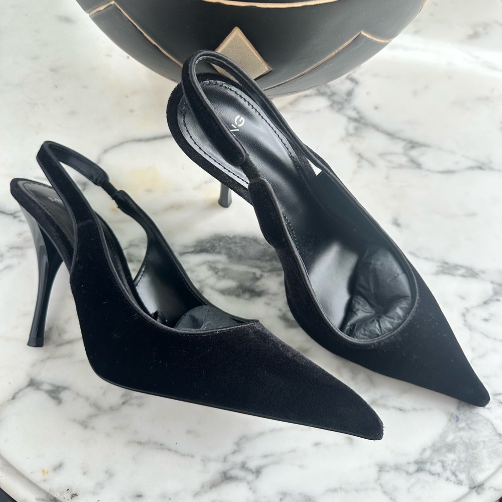 Mango Black Velvet Slingback Heels SIZE 38